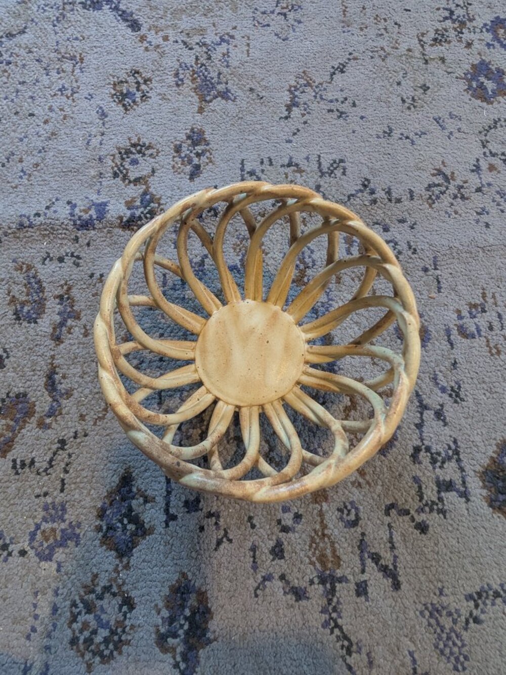 Vintage UNIQUE Stoneware Woven Basket Off White Speckle Pattern 7.5" x 5.5" - Picture 2 of 5